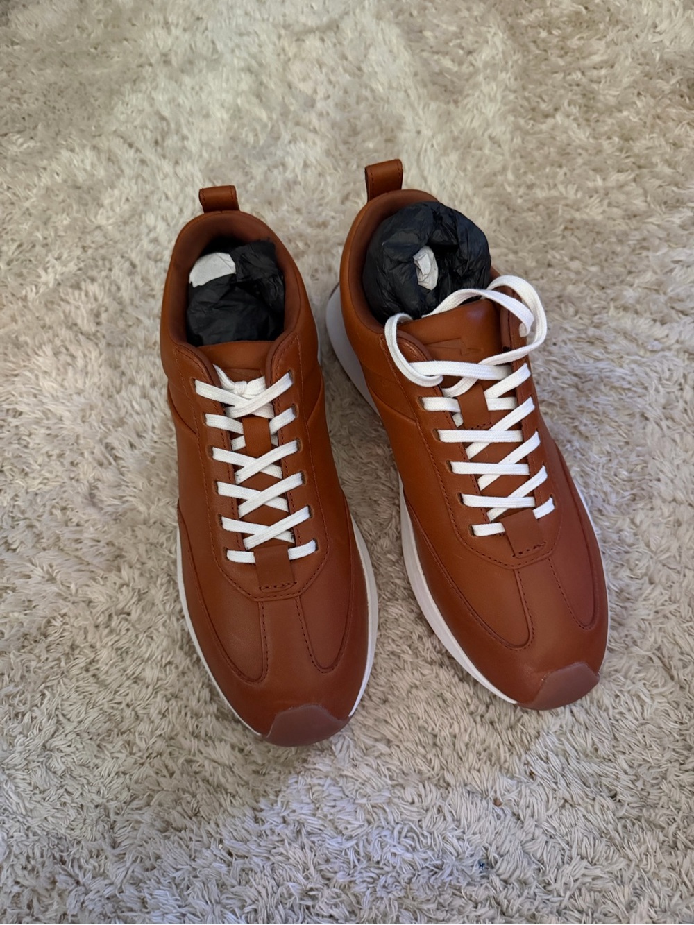 Women's Tan Leather Low-Top Sneakers with White Laces